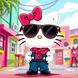 A whimsical reinterpretation of Hello Kitty as a cool hombre character, featuring Hello Kitty's iconic bow, sunglasses, and a stylish outfit