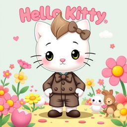 A whimsical and playful character design featuring a male version of Hello Kitty