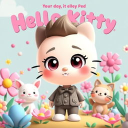 A whimsical and playful character design featuring a male version of Hello Kitty