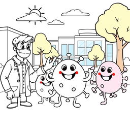An outline illustration depicting a scene of a disease outbreak designed for coloring, suitable for kindergarten and elementary school children