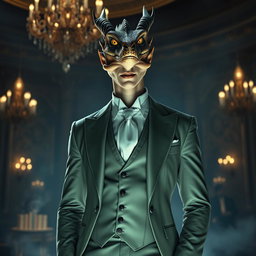 A draconic sorcerer dressed in an elegant, tailored suit that combines both sophistication and mystique