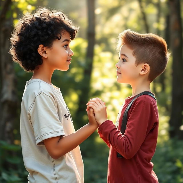 Two young girls in a beautiful natural setting, expressing their love for each other