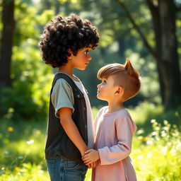 Two young girls in a beautiful natural setting, expressing their love for each other