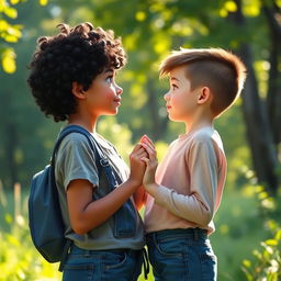 Two young girls in a beautiful natural setting, expressing their love for each other