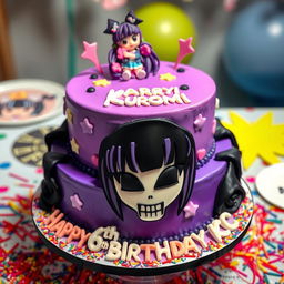 A stunning Kuromi-themed cake that embodies the playful and edgy style of the character