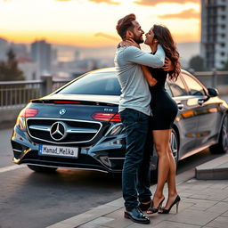 A man and a woman embracing each other warmly, showcasing love and affection