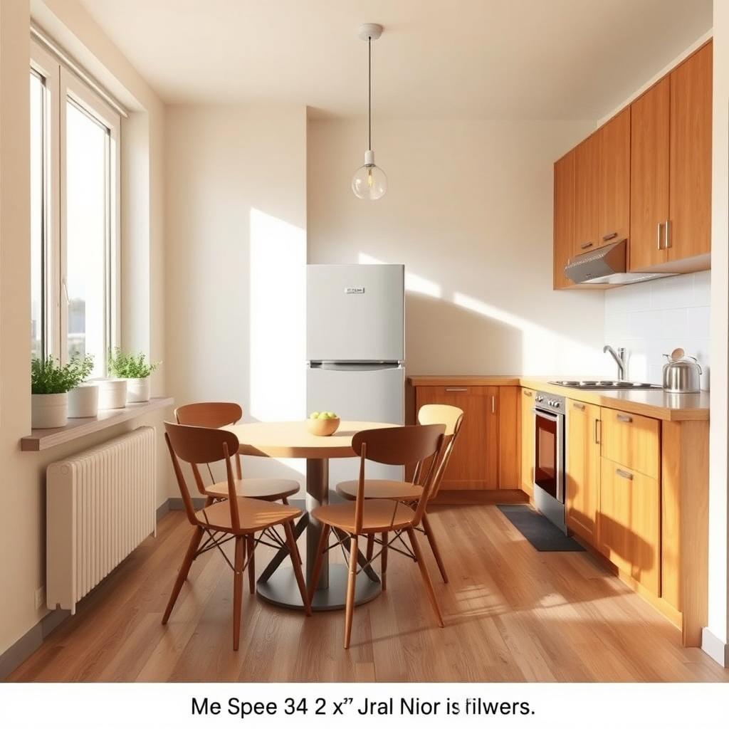 A cozy and functional kitchen-dining area measuring 3x3 meters