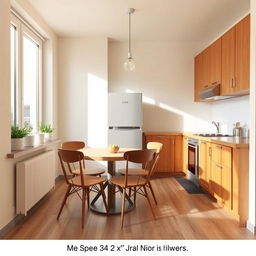 A cozy and functional kitchen-dining area measuring 3x3 meters