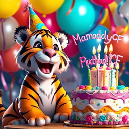 A delightful scene featuring a cheerful tiger celebrating its birthday