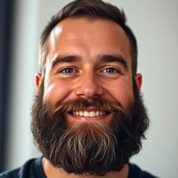 A portrait of a man with a well-groomed beard, showing it styled naturally and neatly