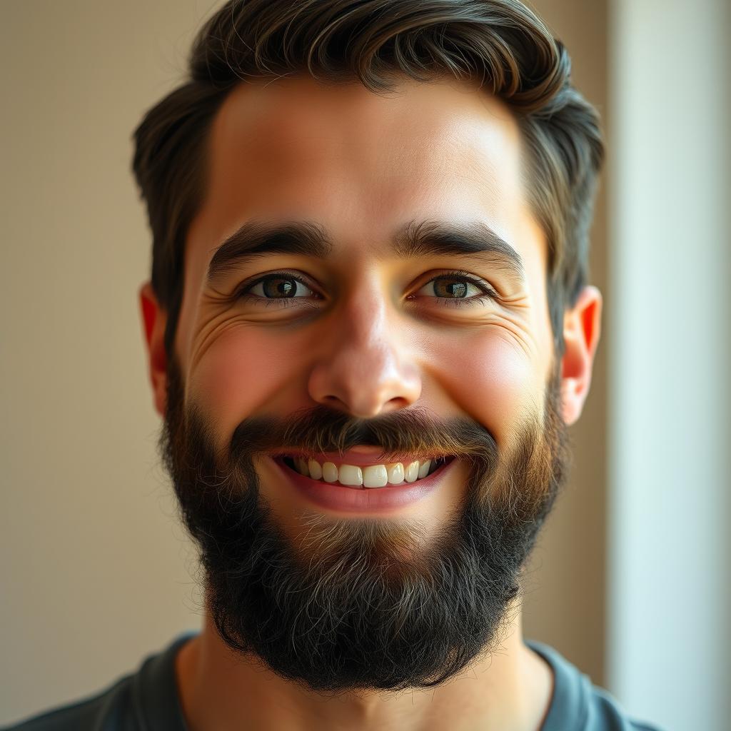 A portrait of a man with a well-groomed beard, showing it styled naturally and neatly