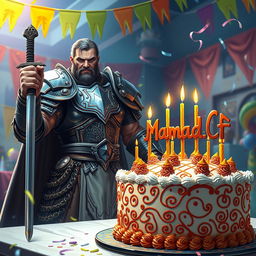 An impressive scene featuring a strong warrior celebrating his birthday