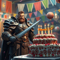 An impressive scene featuring a strong warrior celebrating his birthday