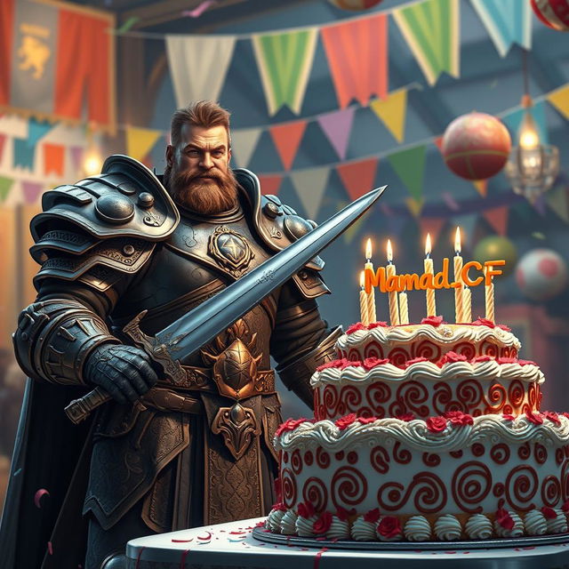 An impressive scene featuring a strong warrior celebrating his birthday