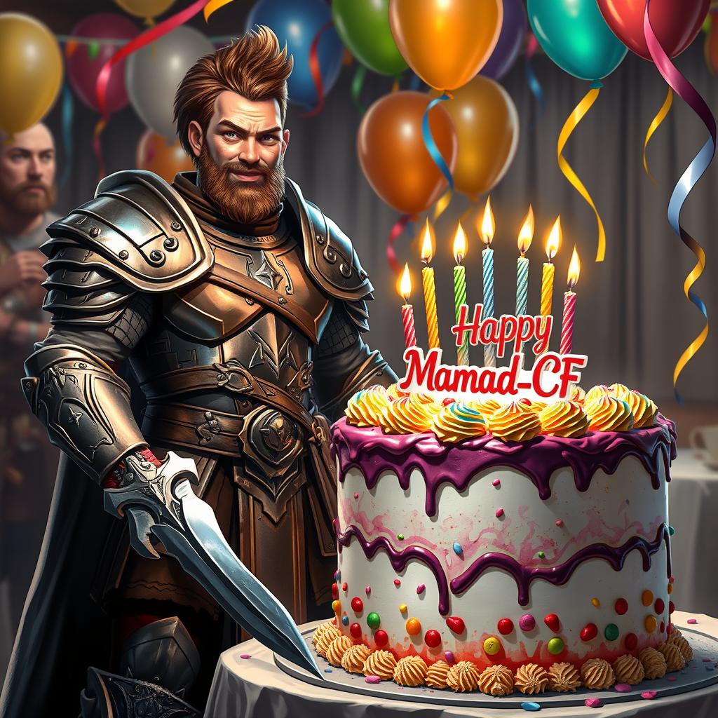 A warrior celebrating his birthday with a festive atmosphere