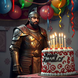 An Iranian warrior celebrating his birthday, exuding a sense of pride and strength