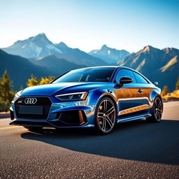 A detailed and dynamic depiction of an Audi RS4 parked on a picturesque mountain road