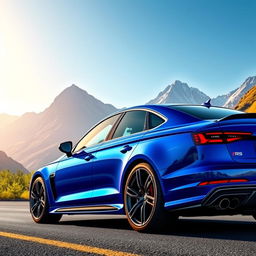 A detailed and dynamic depiction of an Audi RS4 parked on a picturesque mountain road