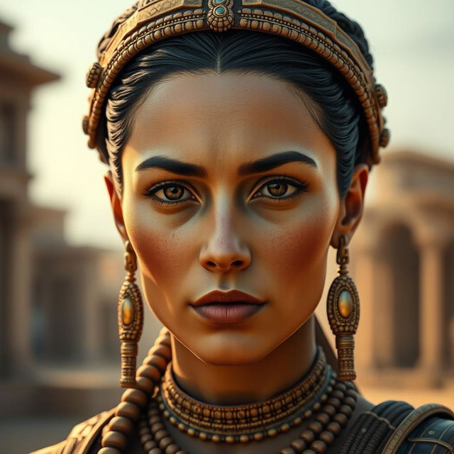 A highly detailed reconstruction of the face of an ancient Elamite woman, inspired by archaeological evidence