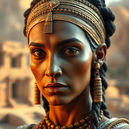 A highly detailed reconstruction of the face of an ancient Elamite woman, inspired by archaeological evidence