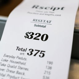 A close-up shot of a stylish receipt showing an itemized list of purchases
