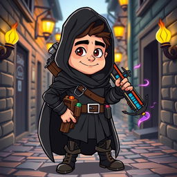 A male Dungeons & Dragons rogue character, designed in a cartoon style