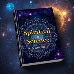 A captivating book cover for 'Spiritual Science' by Sir Faraz, featuring a blend of ethereal and scientific elements
