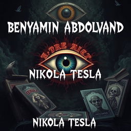 A surreal and enigmatic artwork featuring the name 'BENYAMIN ABDOLVAND' prominently displayed in a strange, unconventional font above the name 'NIKOLA TESLA'