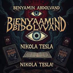 A surreal and enigmatic artwork featuring the name 'BENYAMIN ABDOLVAND' prominently displayed in a strange, unconventional font above the name 'NIKOLA TESLA'