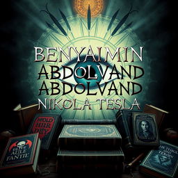 A surreal and enigmatic artwork featuring the name 'BENYAMIN ABDOLVAND' prominently displayed in a strange, unconventional font above the name 'NIKOLA TESLA'