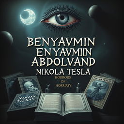 A surreal and enigmatic artwork featuring the name 'BENYAMIN ABDOLVAND' prominently displayed in a strange, unconventional font above the name 'NIKOLA TESLA'