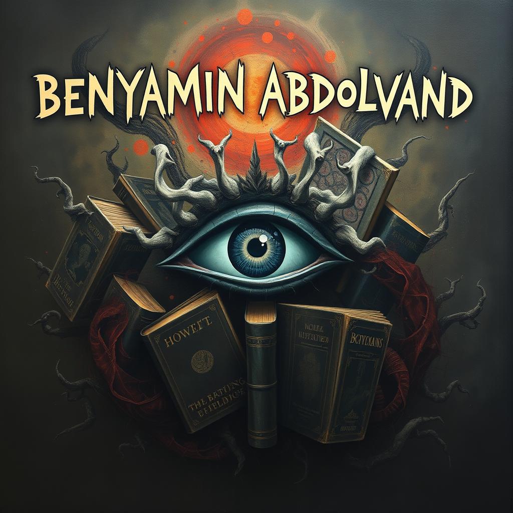 An abstract art piece featuring the name 'BENYAMIN ABDOLVAND' written in a bizarre and surreal manner at the top