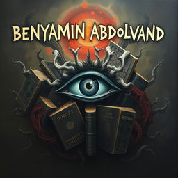 An abstract art piece featuring the name 'BENYAMIN ABDOLVAND' written in a bizarre and surreal manner at the top