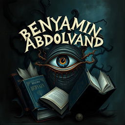 An abstract art piece featuring the name 'BENYAMIN ABDOLVAND' written in a bizarre and surreal manner at the top