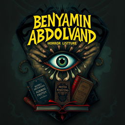 An abstract art piece featuring the name 'BENYAMIN ABDOLVAND' written in a bizarre and surreal manner at the top