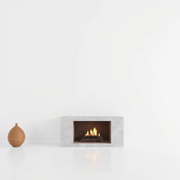 A minimalistic style fireplace featuring clean lines and a sleek design, set against a stark white background