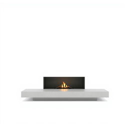 A minimalistic style fireplace featuring clean lines and a sleek design, set against a stark white background