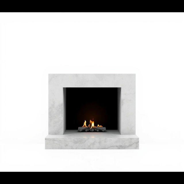 A minimalistic style fireplace featuring clean lines and a sleek design, set against a stark white background