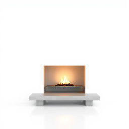 A minimalistic style fireplace featuring clean lines and a sleek design, set against a stark white background