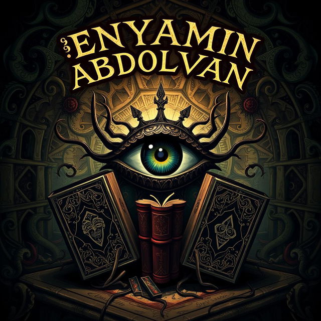 An eerie and mystical artwork featuring the name 'BENYAMIN ABDOLVAND' displayed in a strange and unsettling manner at the top