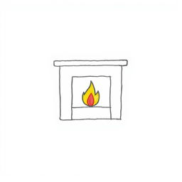 A minimalistic style drawing of a fireplace, designed like a child's artwork