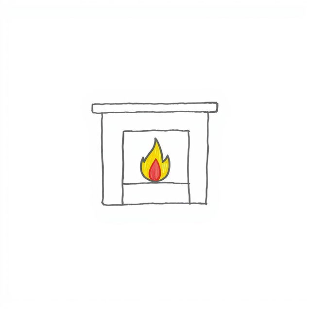 A minimalistic style drawing of a fireplace, designed like a child's artwork