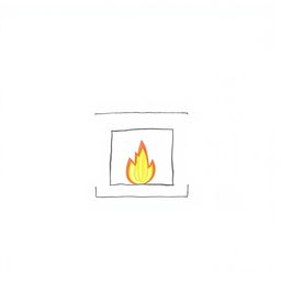 A minimalistic style drawing of a fireplace, designed like a child's artwork