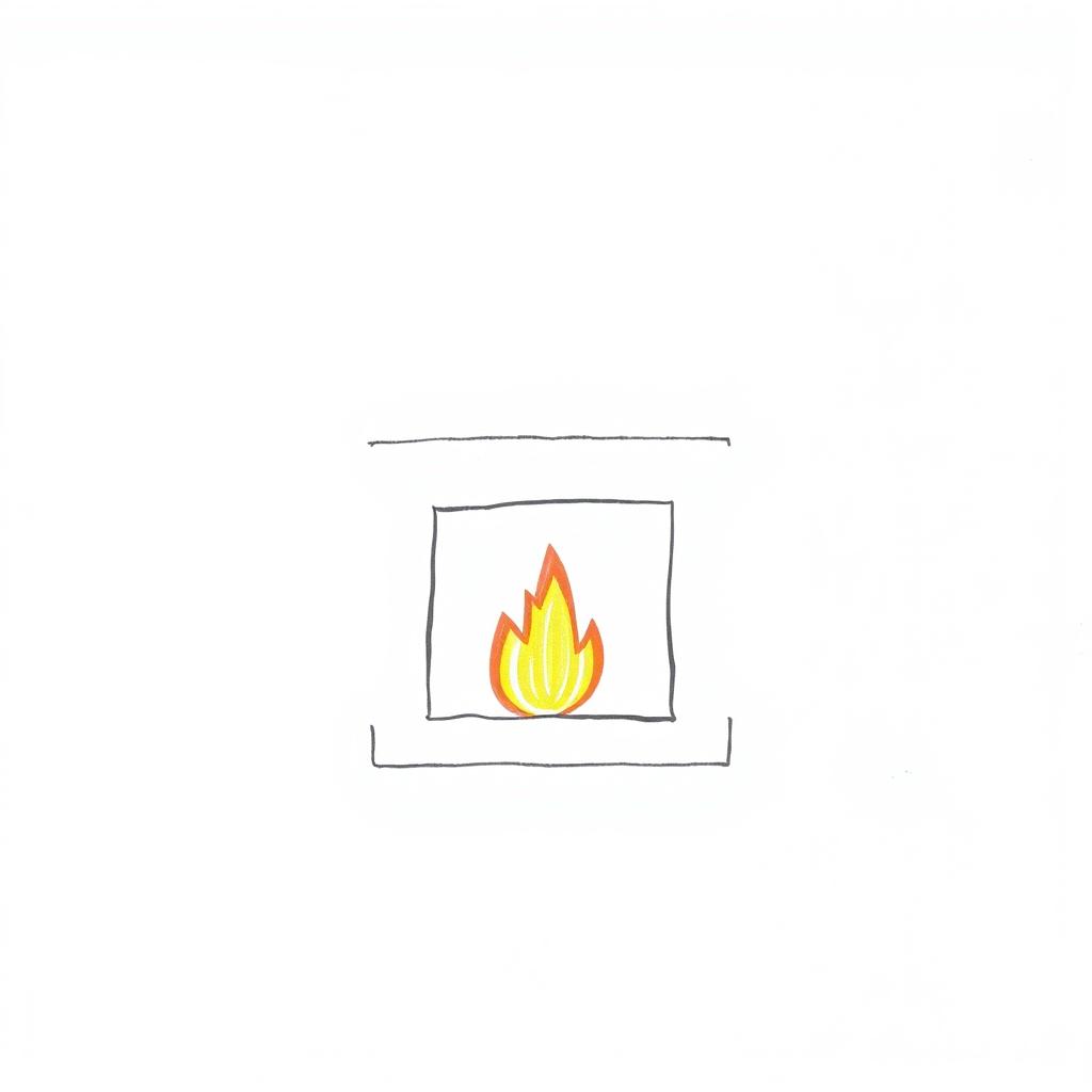 A minimalistic style drawing of a fireplace, designed like a child's artwork