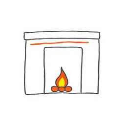 A minimalistic style drawing of a fireplace, designed like a child's artwork
