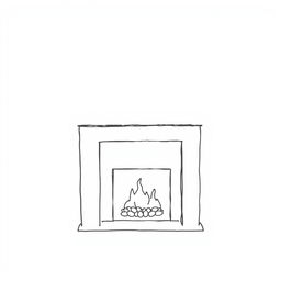 A minimalistic style drawing of a fireplace, elegantly designed with clean lines and simple shapes