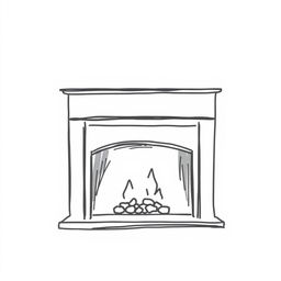 A minimalistic style drawing of a fireplace, elegantly designed with clean lines and simple shapes