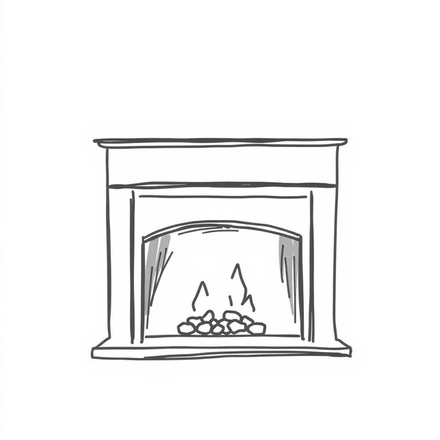 A minimalistic style drawing of a fireplace, elegantly designed with clean lines and simple shapes