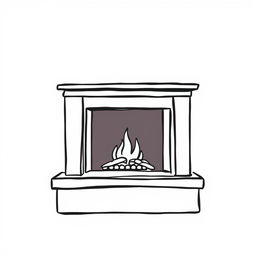 A minimalistic style drawing of a fireplace, elegantly designed with clean lines and simple shapes