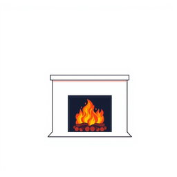 A minimalistic style fireplace illustrated with colorful accents, set against a crisp white background
